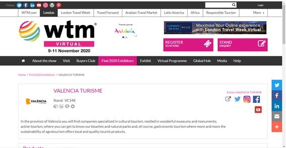 València Turisme exposa les propostes turístiques de la província en la World Travel Market virtual de Londres